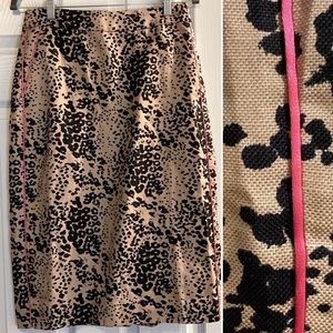 NWT JCREW Animal Print + Pink Piping Pencil Skirt